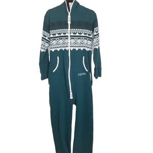 ZipUps Mens One Piece Sweater Hooded Suit XL Nordic Fair Isle Holiday Christmas